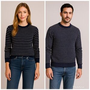 J. Crew Crewneck Sweater Merino Wool Navy and White Stripe Size Medium Small